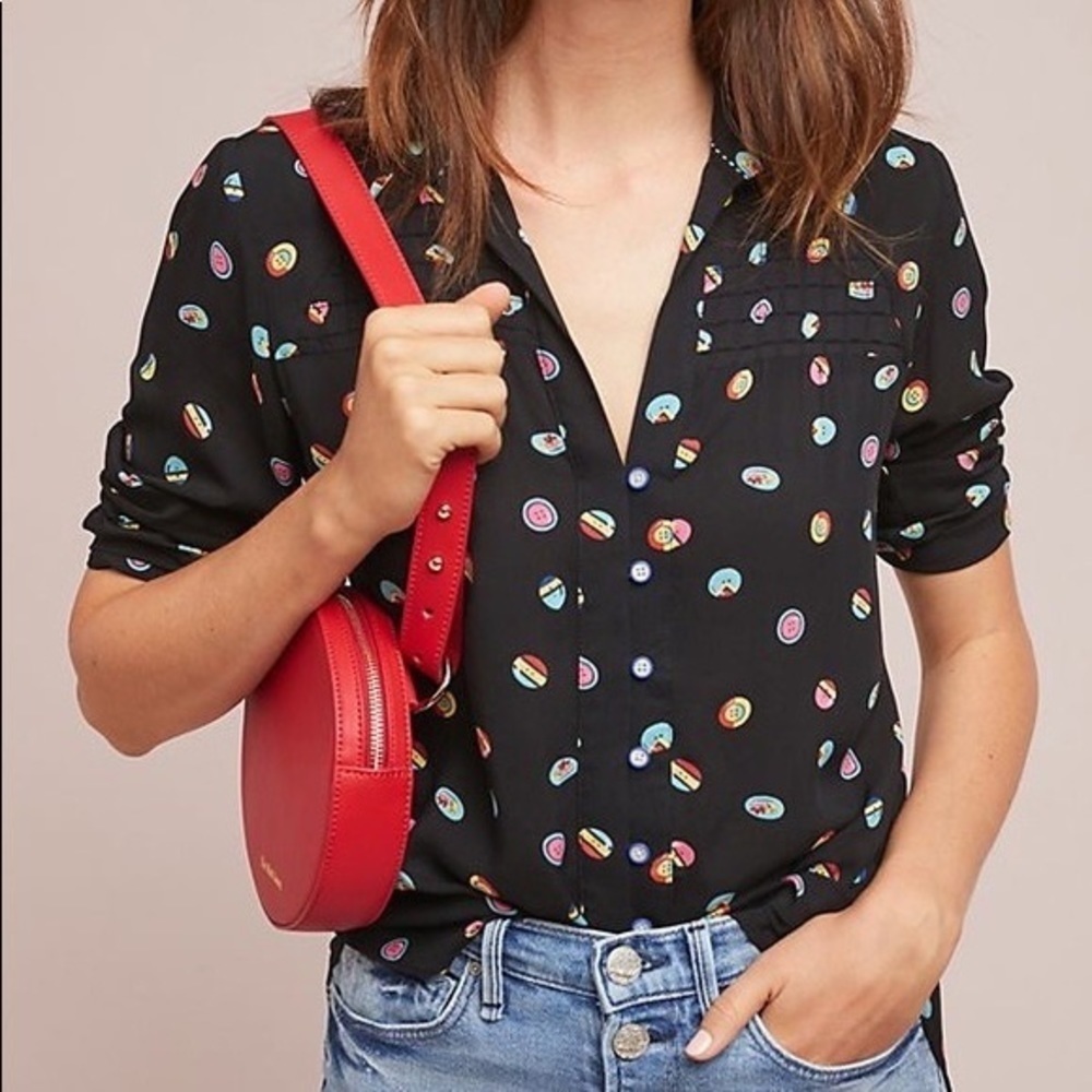 Anthro 52 Conversations Button Print Blouse